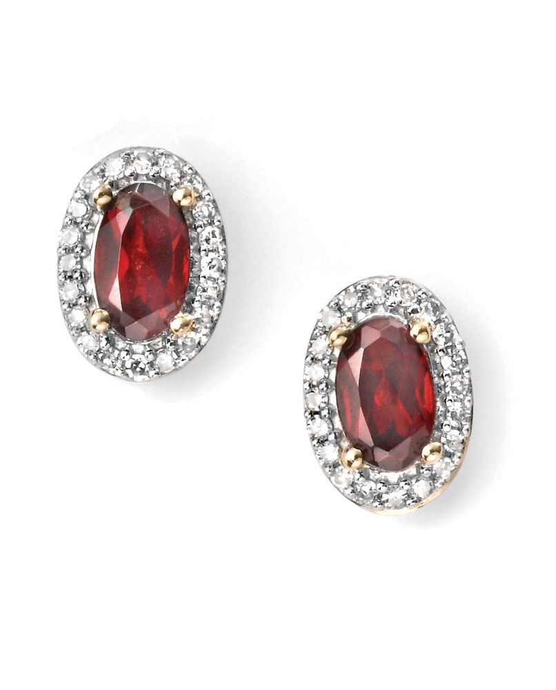 9ct Gold Oval Garnet & Diamond Cluster Earrings