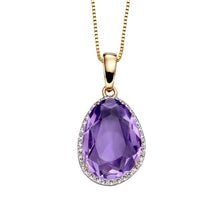 Load image into Gallery viewer, 9ct Gold Organic Shaped Amethyst and Diamond Pendant