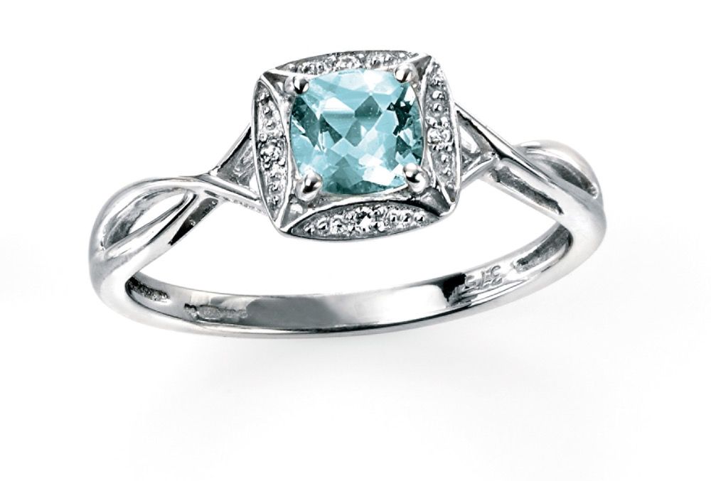 Aquamarine and Diamond 9ct White Gold Twist Ring
