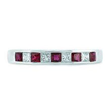 Load image into Gallery viewer, 18ct White Gold Princess cut Ruby and Diamond Half Eternity Ring