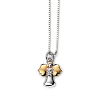 Load image into Gallery viewer, D for Diamond Silver and Gold Plate Guardian Angel Pendant