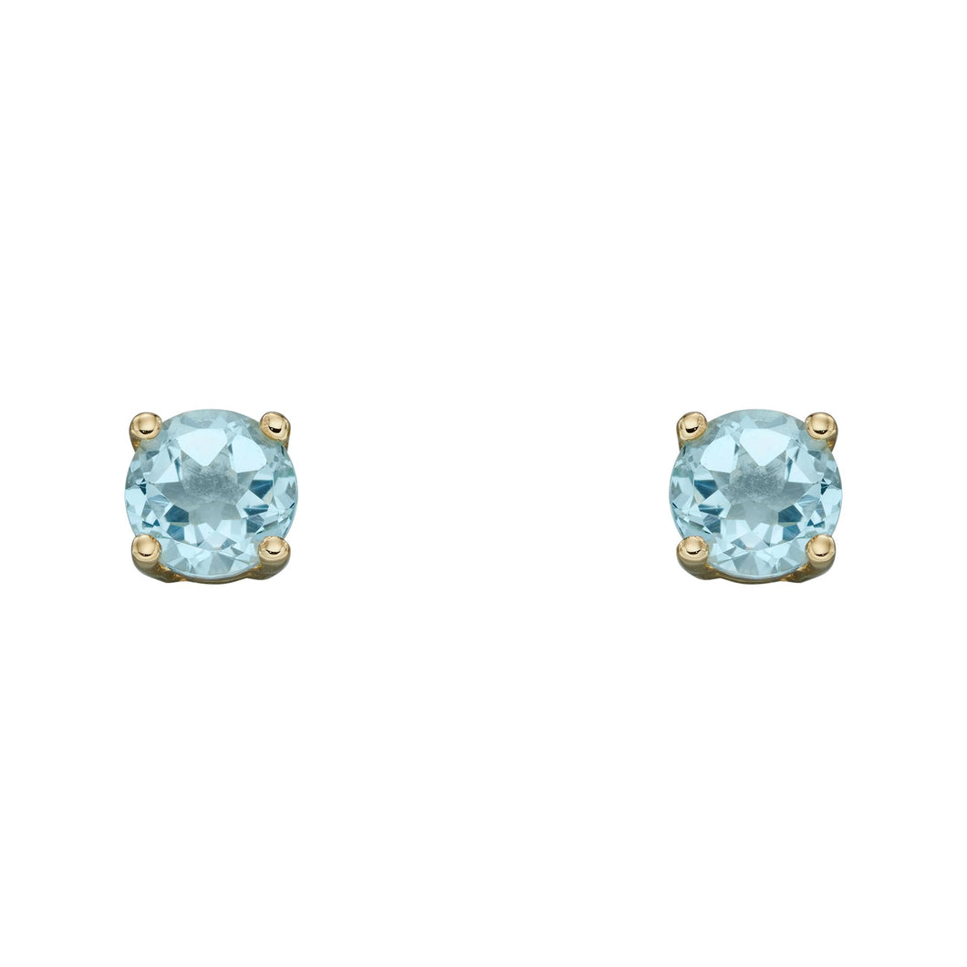 Aquamarine Stud Earrings Set In 9ct Yellow Gold