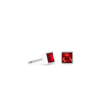 Load image into Gallery viewer, Coeur De Lion Brilliant Square Earrings - Red Silver
