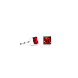 Coeur De Lion Brilliant Square Earrings - Red Silver