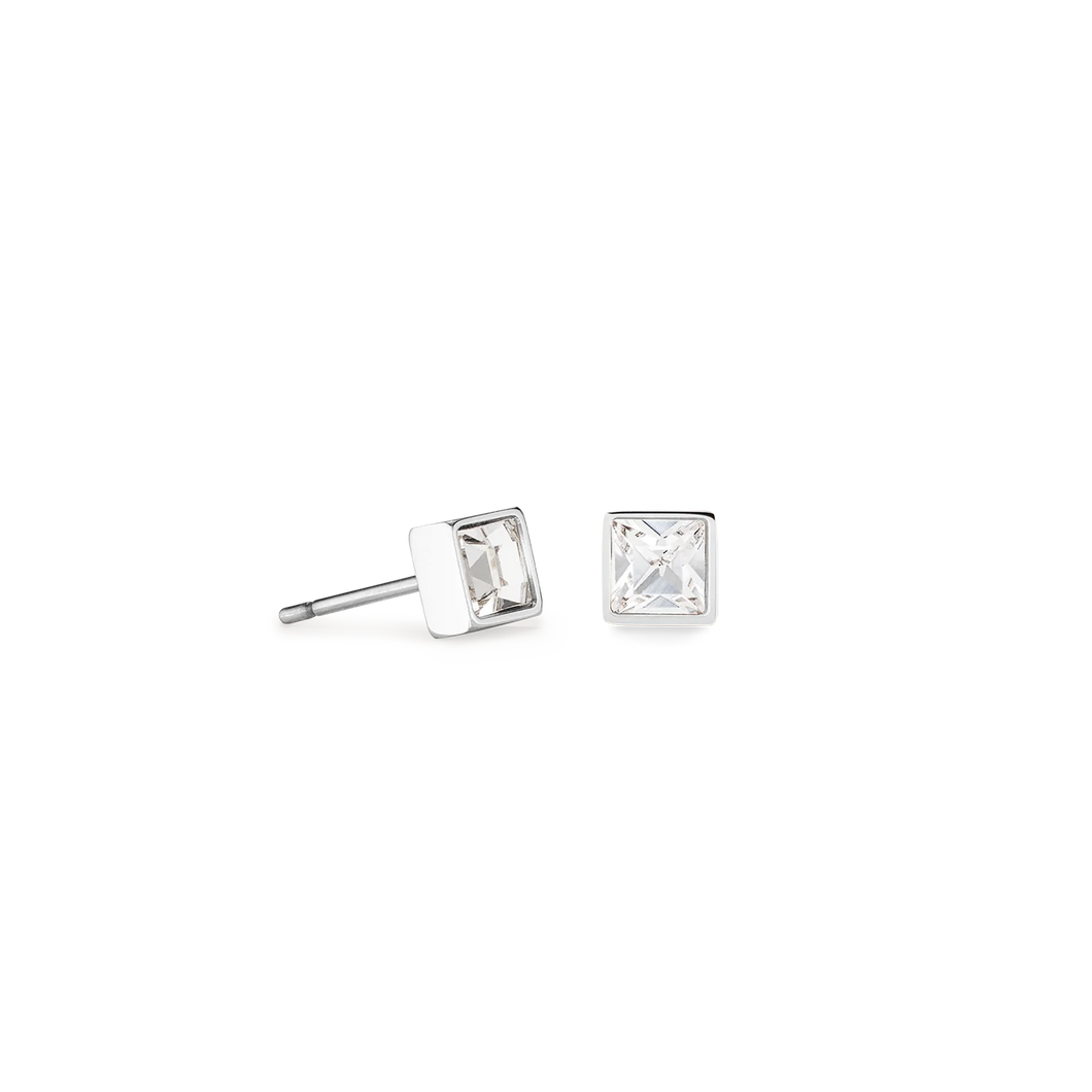 Coeur De Lion Brilliant Square Earrings - Crystal Silver