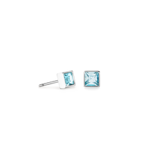 Load image into Gallery viewer, Coeur De Lion Brilliant Square Earrings - Aqua Silver
