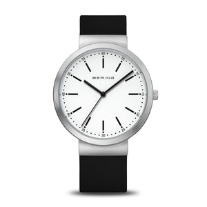 Bering watch - Unisex Polished Steel On Black Silicone Strap