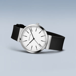 Bering watch - Unisex Polished Steel On Black Silicone Strap