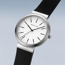 Load image into Gallery viewer, Bering watch - Unisex Polished Steel On Black Silicone Strap

