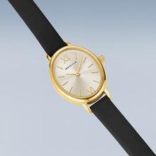 Load image into Gallery viewer, Bering Watch - Ladies Oval Gold Plate on Black Leather
