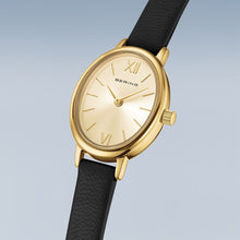 Load image into Gallery viewer, Bering Watch - Ladies Oval Gold Plate on Black Leather
