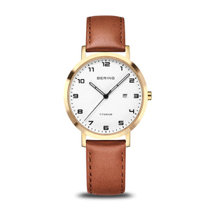 Bering Watch - Unisex Gold Plated & Titanium Tan Strap
