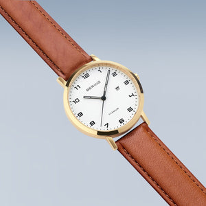 Bering Watch - Unisex Gold Plated & Titanium Tan Strap