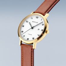 Load image into Gallery viewer, Bering Watch - Unisex Gold Plated &amp; Titanium Tan Strap
