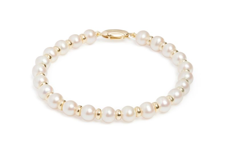9ct Gold Pearl and Gold Bead Bracelet