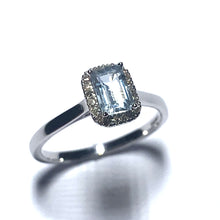 Load image into Gallery viewer, 9ct White Gold Aquamarine and Diamond Oblong Halo Ring
