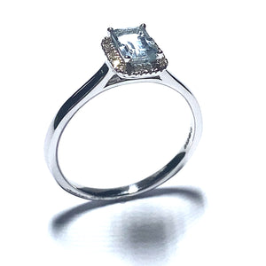 9ct White Gold Aquamarine and Diamond Oblong Halo Ring