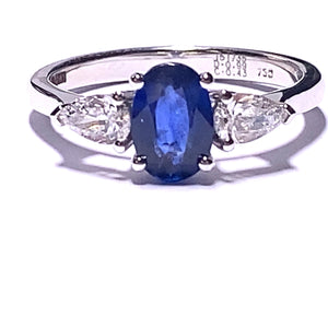 18ct White Gold Sapphire and Pear Diamond Ring