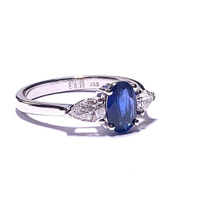 18ct White Gold Sapphire and Pear Diamond Ring