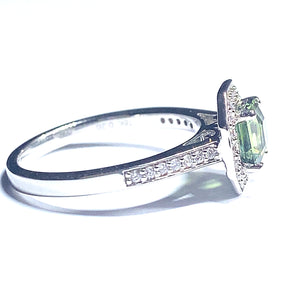 18ct White Gold Teal Sapphire and Diamond Ring