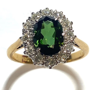Secondhand Green Tourmaline and Diamond Ring