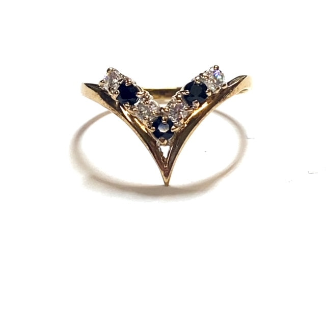 Secondhand Sapphire and Cubic Zirconia Wishbone Ring