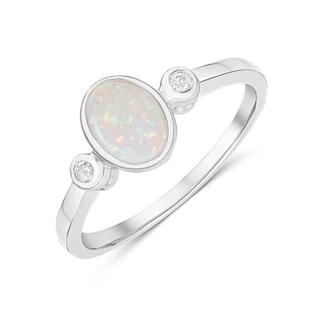 9ct White Gold Opal and Diamond Ring