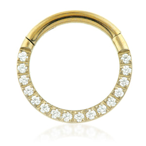 Zircon Gold Titanium Hinged Ring with Front Facing Gems