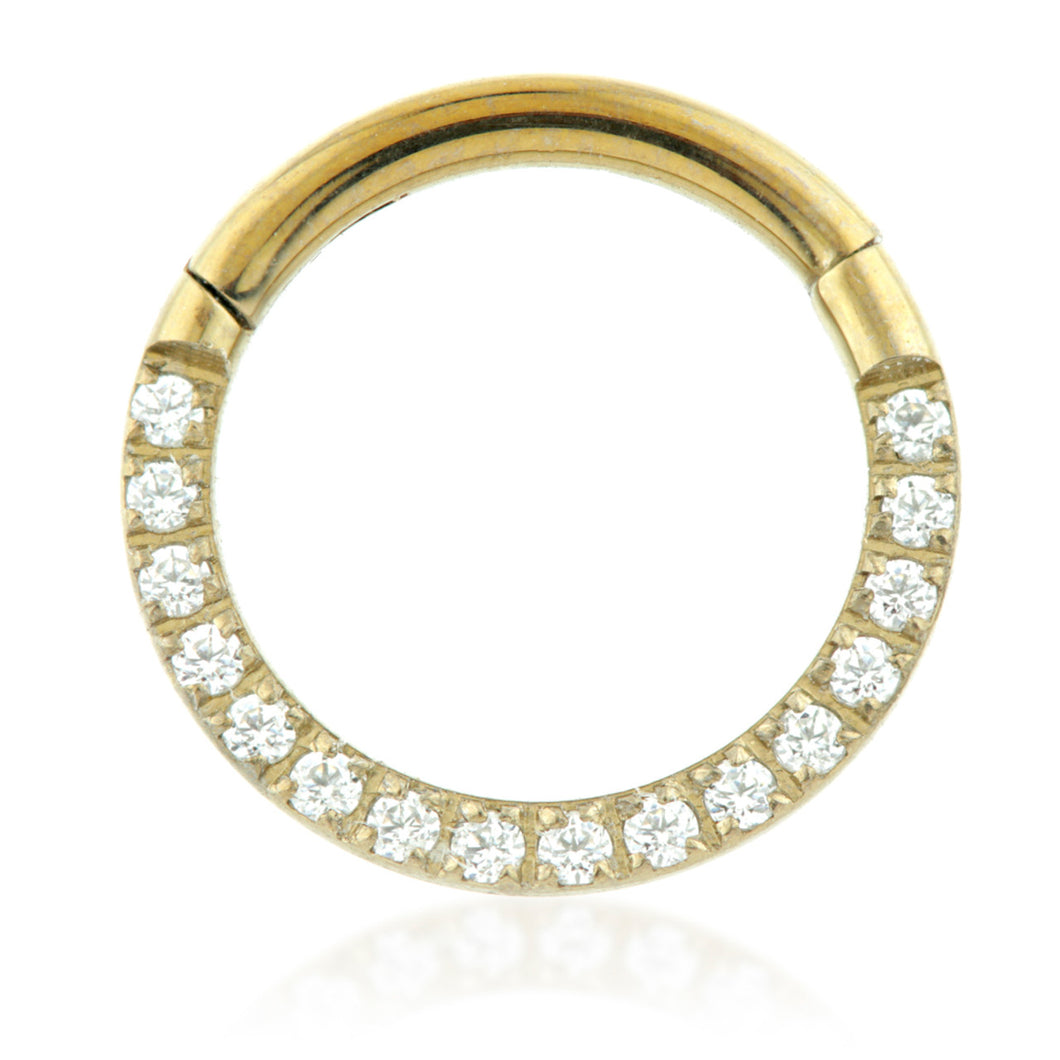 Zircon Gold Titanium Hinged Ring with Front Facing Gems