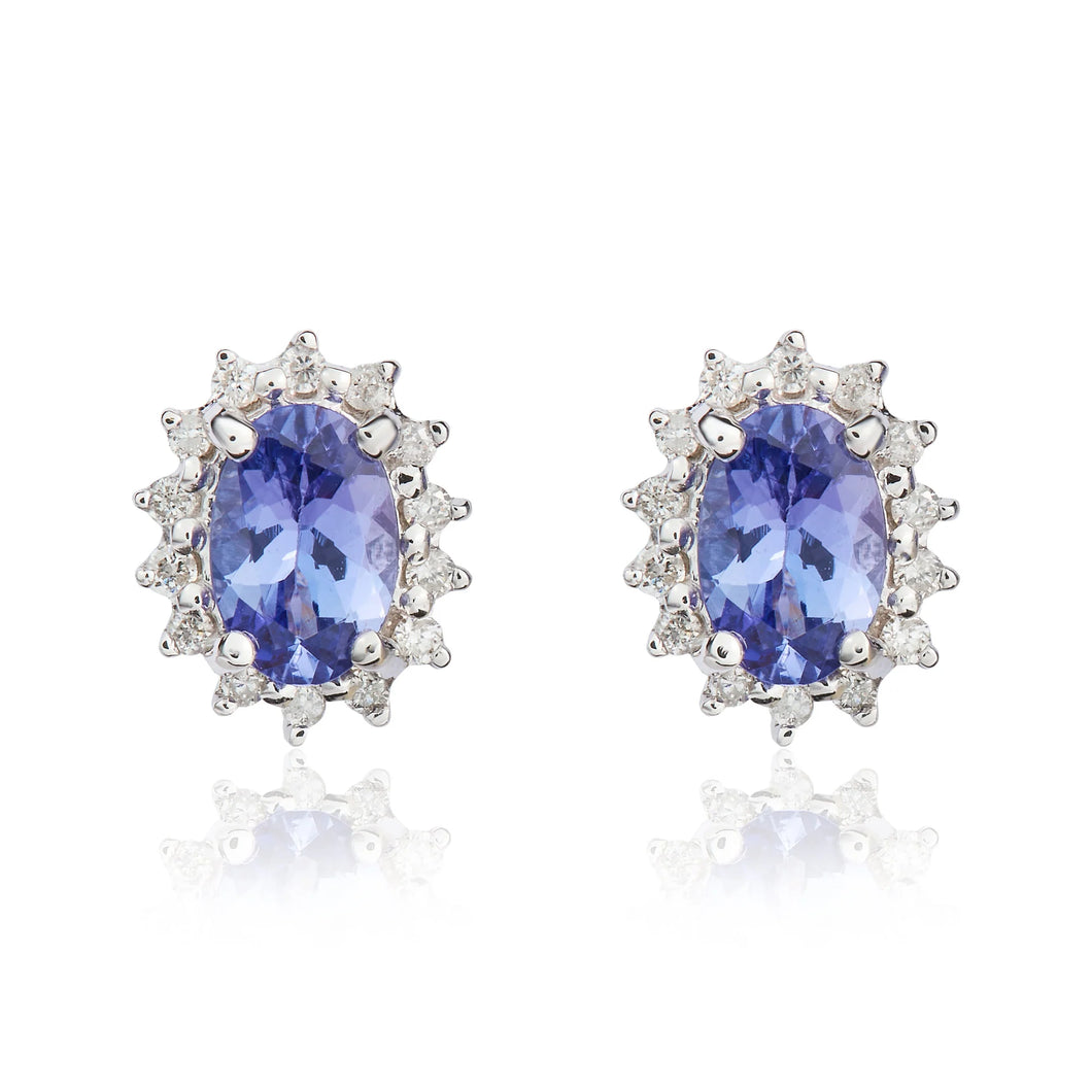 9ct White Gold Tanzanite and Diamond Stud earrings
