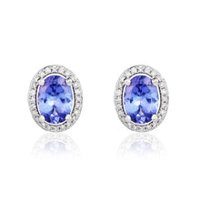 Load image into Gallery viewer, 9ct White Gold Tanzanite and Diamond Halo Stud Earrings
