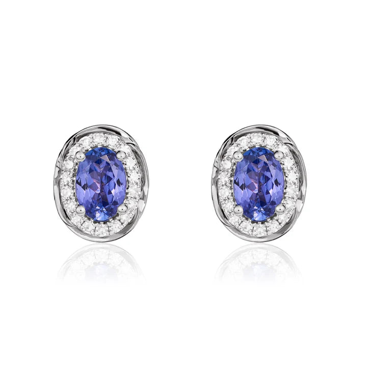 9ct White Gold Tanzanite and Diamond Earrings