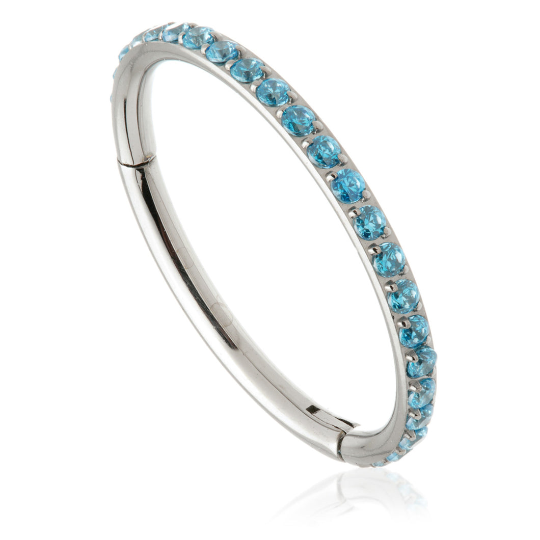Titanium Aqua Crystal Hinged Ring