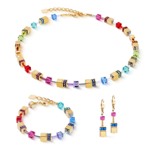 Load image into Gallery viewer, Coeur De Lion Multicolour Rainbow Gold Geo Cube Necklace
