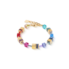Load image into Gallery viewer, Coeur De Lion Multi colour Rainbow Geo Cube Gold Bracelet
