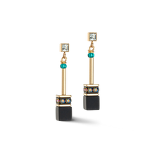 Load image into Gallery viewer, Coeur De LIon Geo Cube Black Multi colour Drop Earrings
