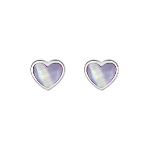 Silver Lilac Mother Of Pearl Heart Stud Earrings
