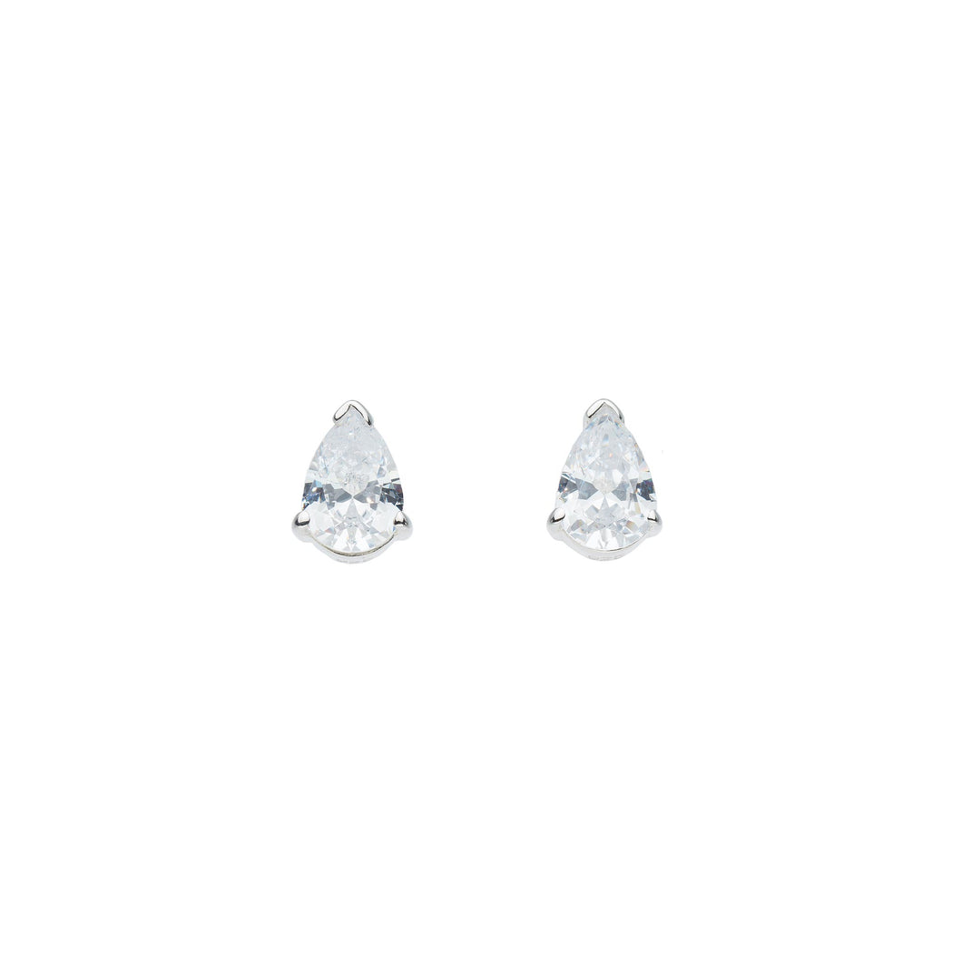 Silver Cubic Zirconia Teardrop Stud Earrings