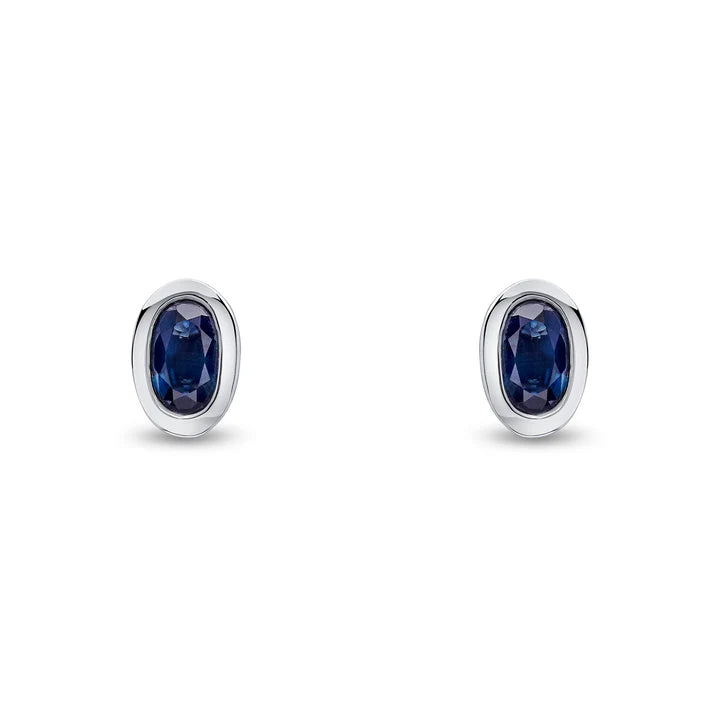 9ct White Gold Oval Sapphire Earrings