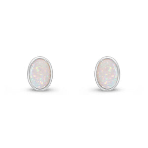 9ct White Gold Opal Earrings