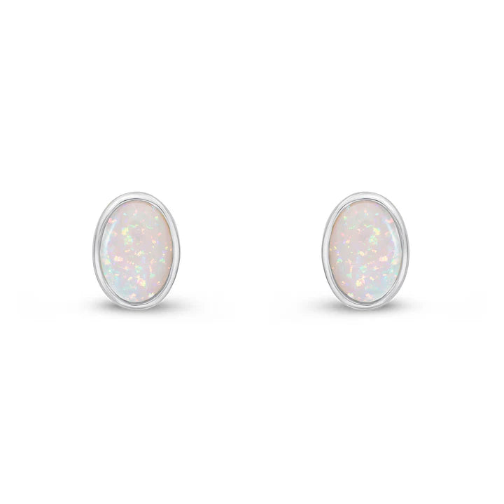 9ct White Gold Opal Earrings
