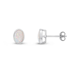 9ct White Gold Opal Earrings
