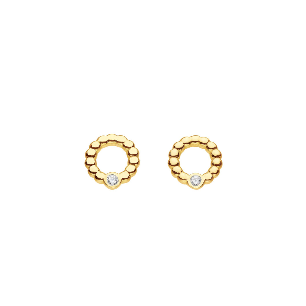 CZ GOLD PLATE BEADED OPEN CIRCLE STUD EARRINGS
