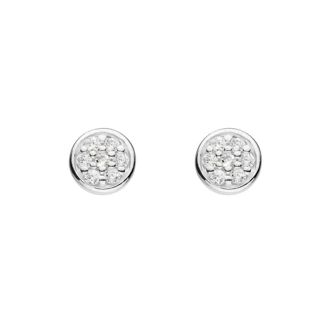 Silver and Cubic Zirconia Flat Disc Stud Earrings