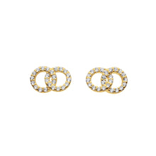 Load image into Gallery viewer, Silver Gold Plated Cubic Zirconia Linked Circle Earrings
