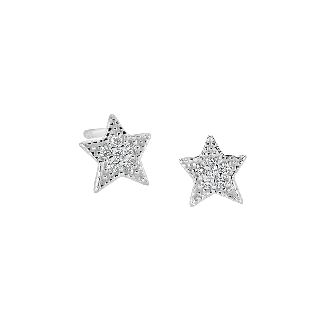 Silver Cubic Zirconia Star Stud Earrings