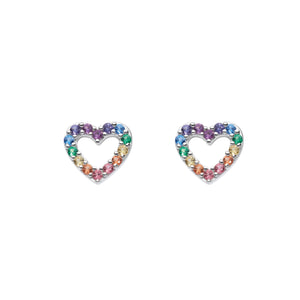 Silver Multi Coloured Crystal Heart Studs