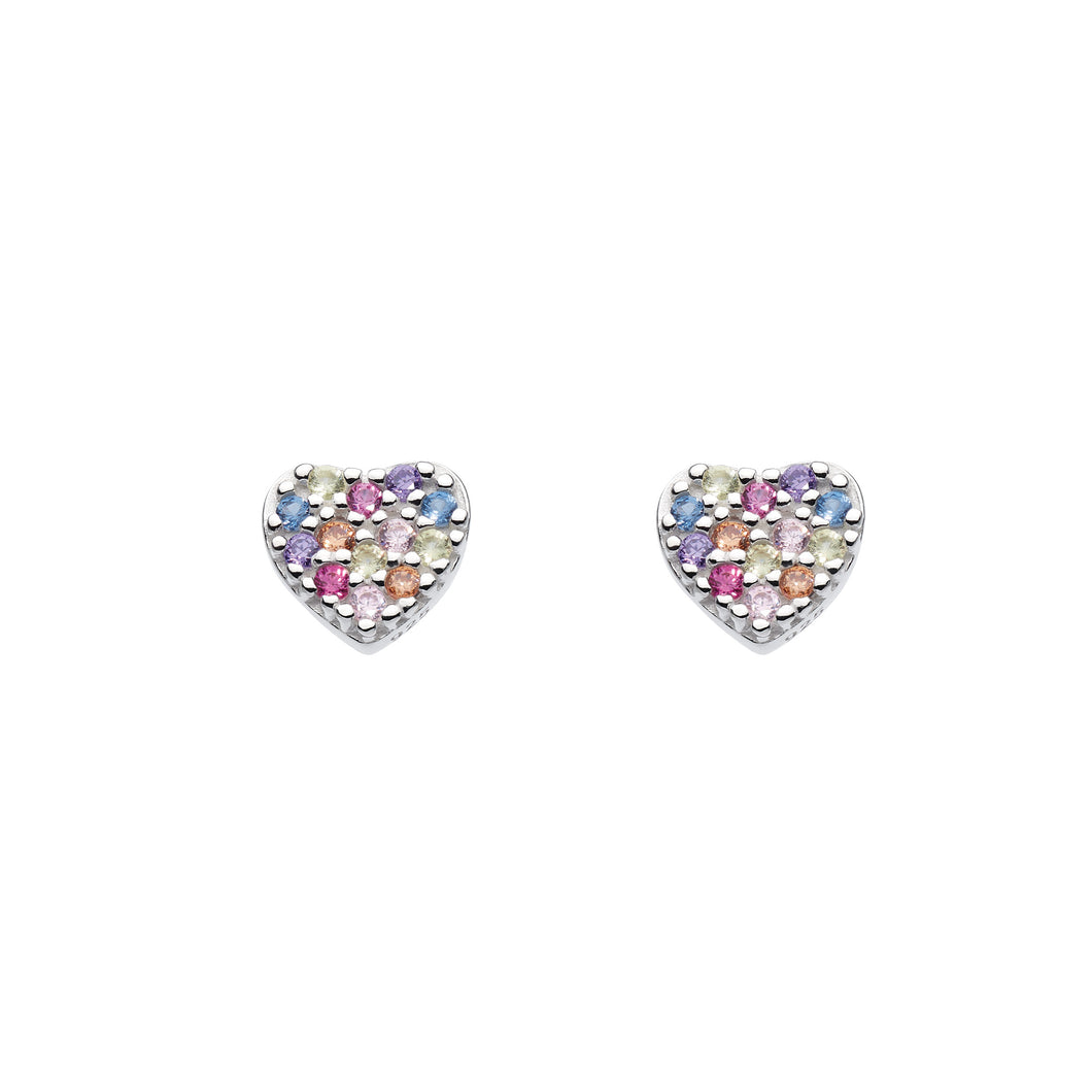 Silver Coloured Crystal Solid Heart Studs