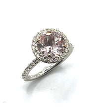 Load image into Gallery viewer, Secondhand 18k Morganite and Diamond Halo Ring
