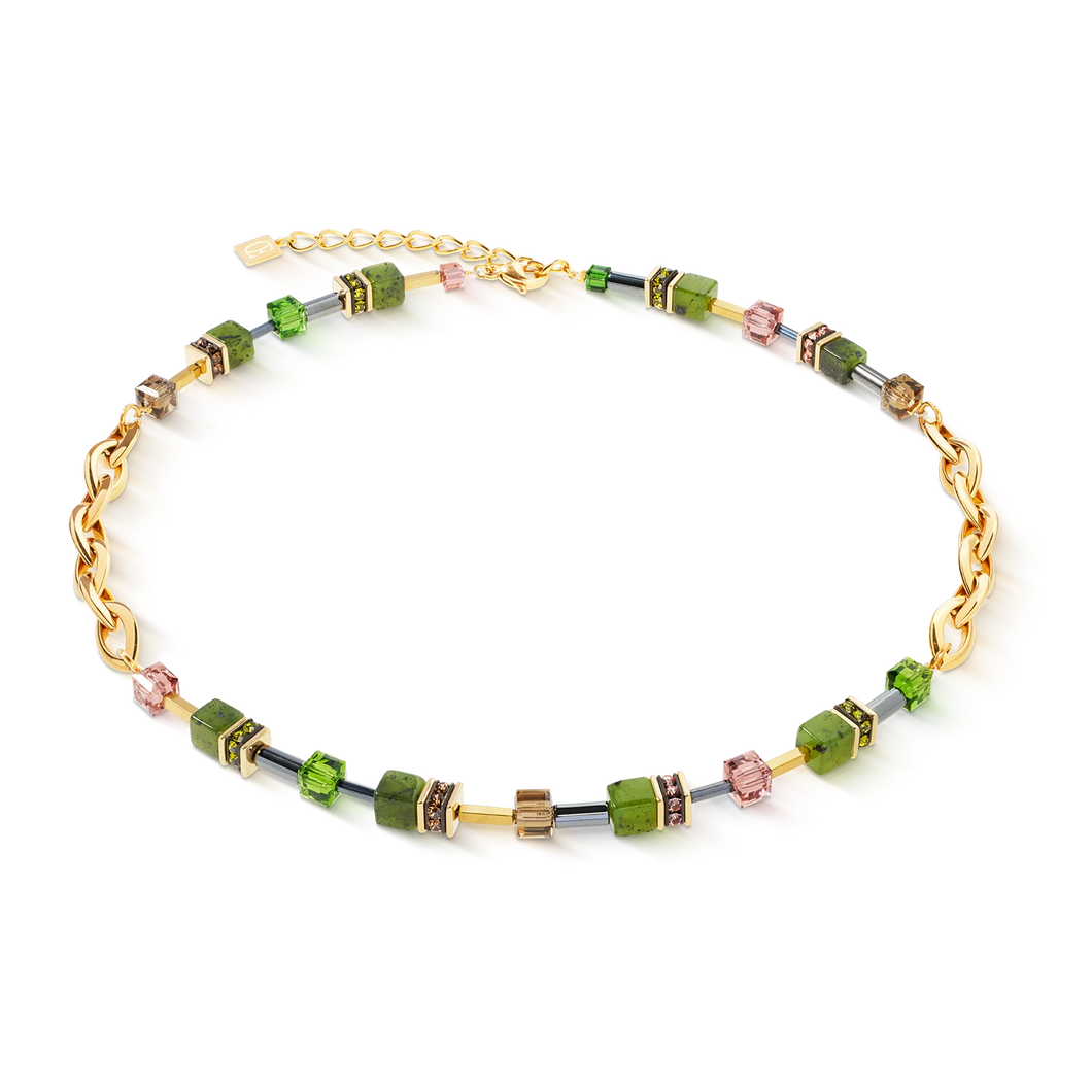 Coeur De Lion Necklace - GeoCube Chunky Chain Green-Gold
